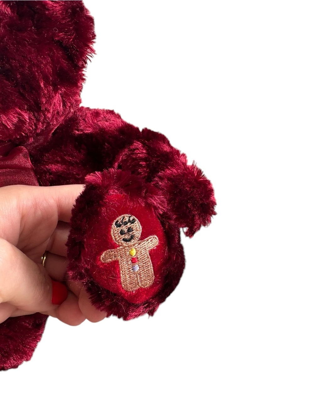Russ Cinnamon Burgundy Teddy Bear Christmas Plush Embroidered Gingerbread Paw